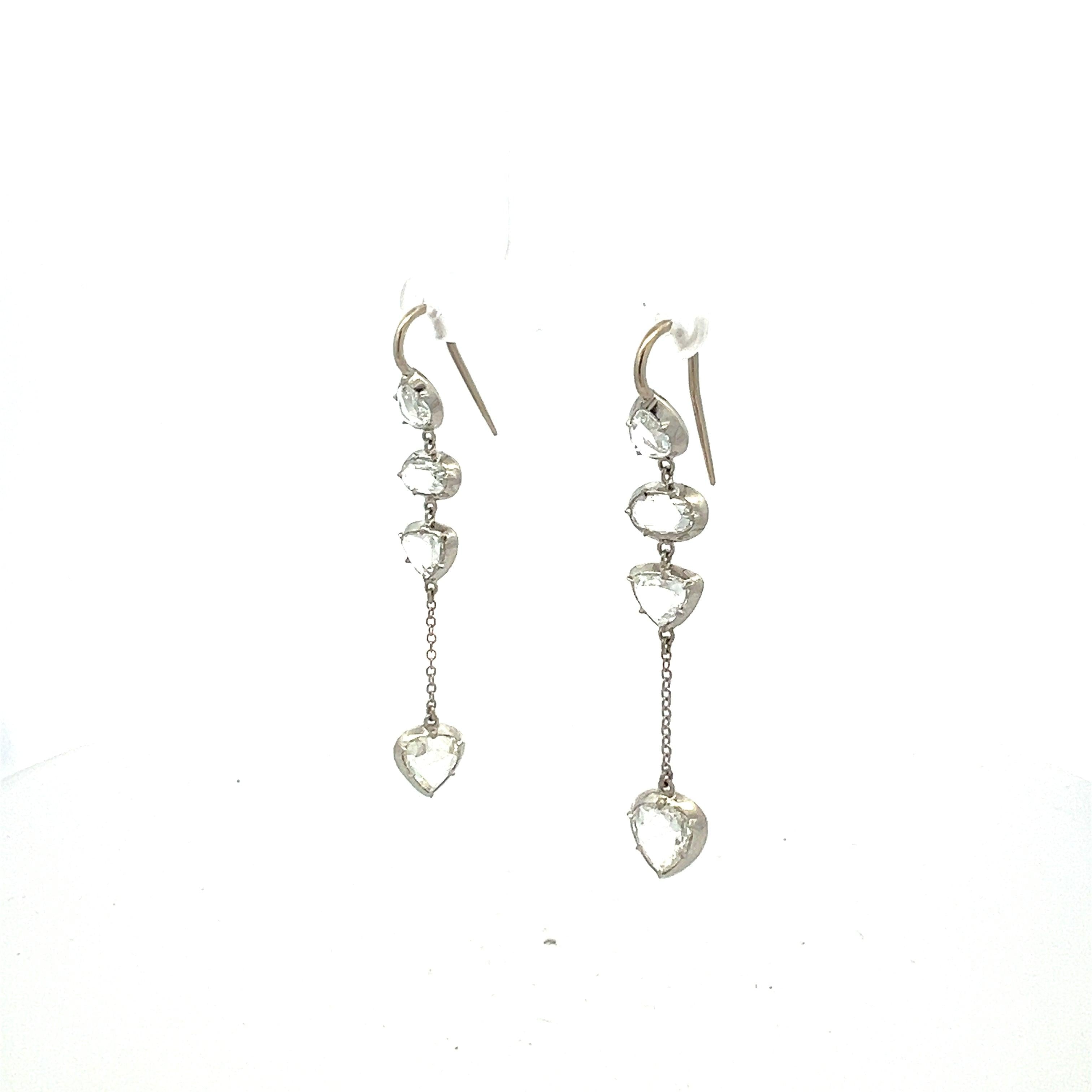 5.90 Carat Rose Cut H SI1 Diamond Platinum Tear Drop Earrings