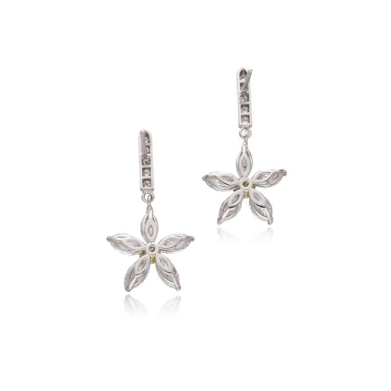 5.98 Carat Marquis and Round Fancy INT Yellow Diamond Platinum Dangling Earrings