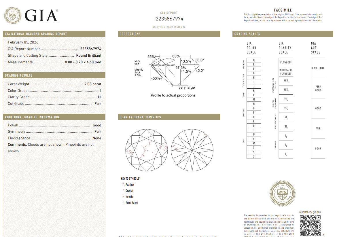 2.03 Carat Old European Cut Antique Natural Mined Diamond I Color I1 Clarity With GIA Certificate