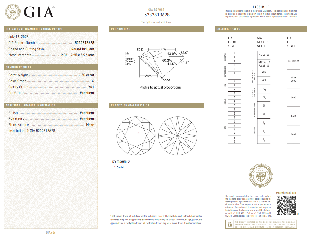 GIA Certified Loose 3.5 Carat Round Brilliant Diamond Natural G-VS1