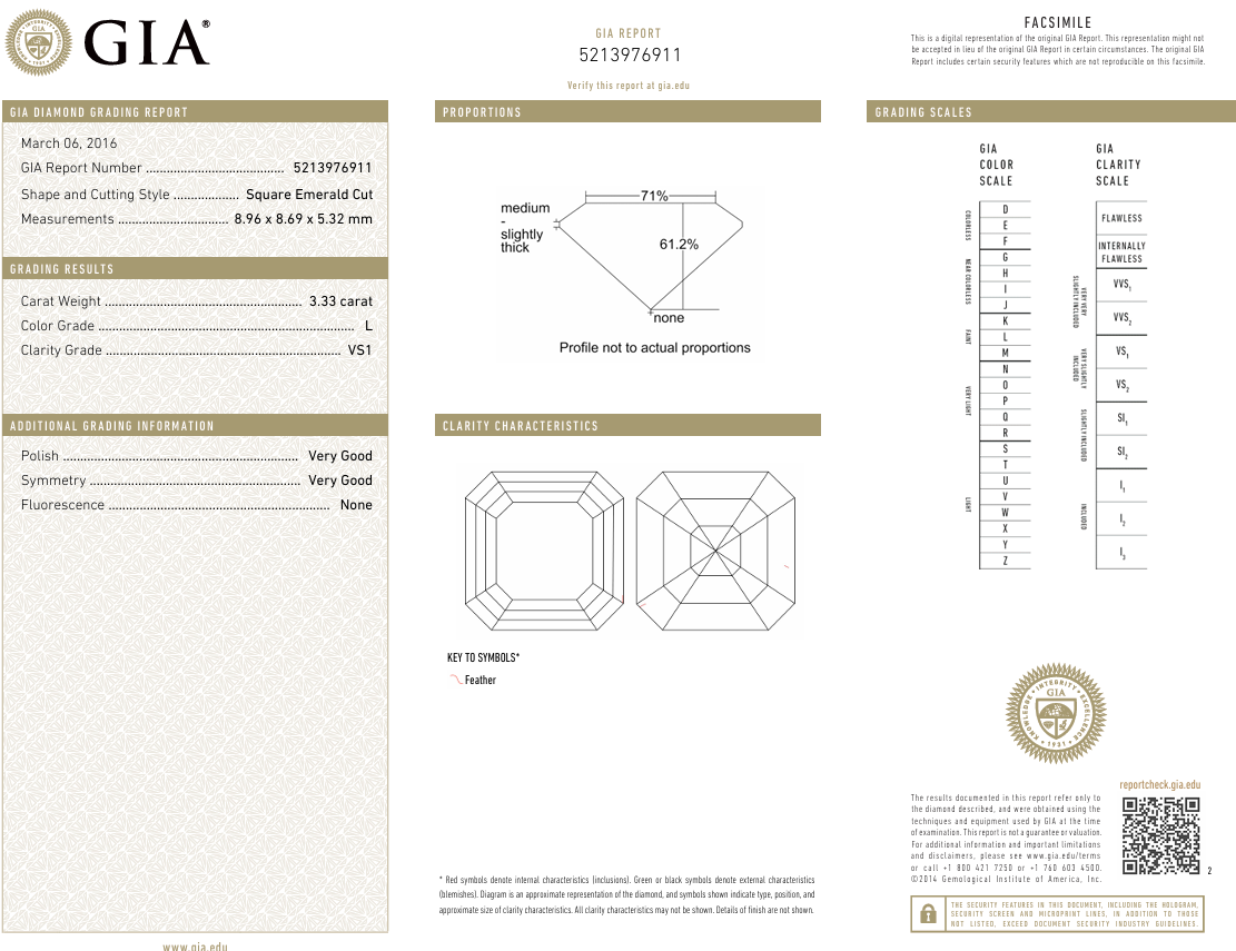 Natural 3.33 Ct Asscher Cut Diamond L-VS1 with GIA Certificate