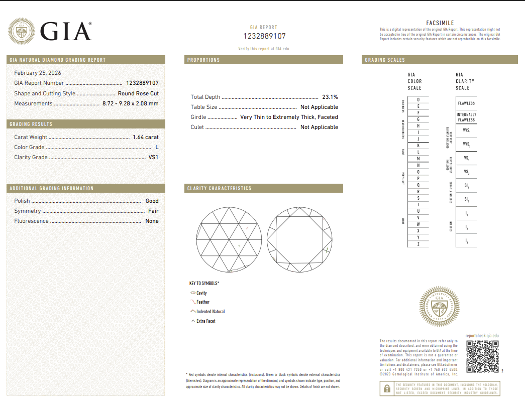 1.64 Carat Rose Cut Natural Mined Diamond L Color VS1 Clarity With GIA Certificate