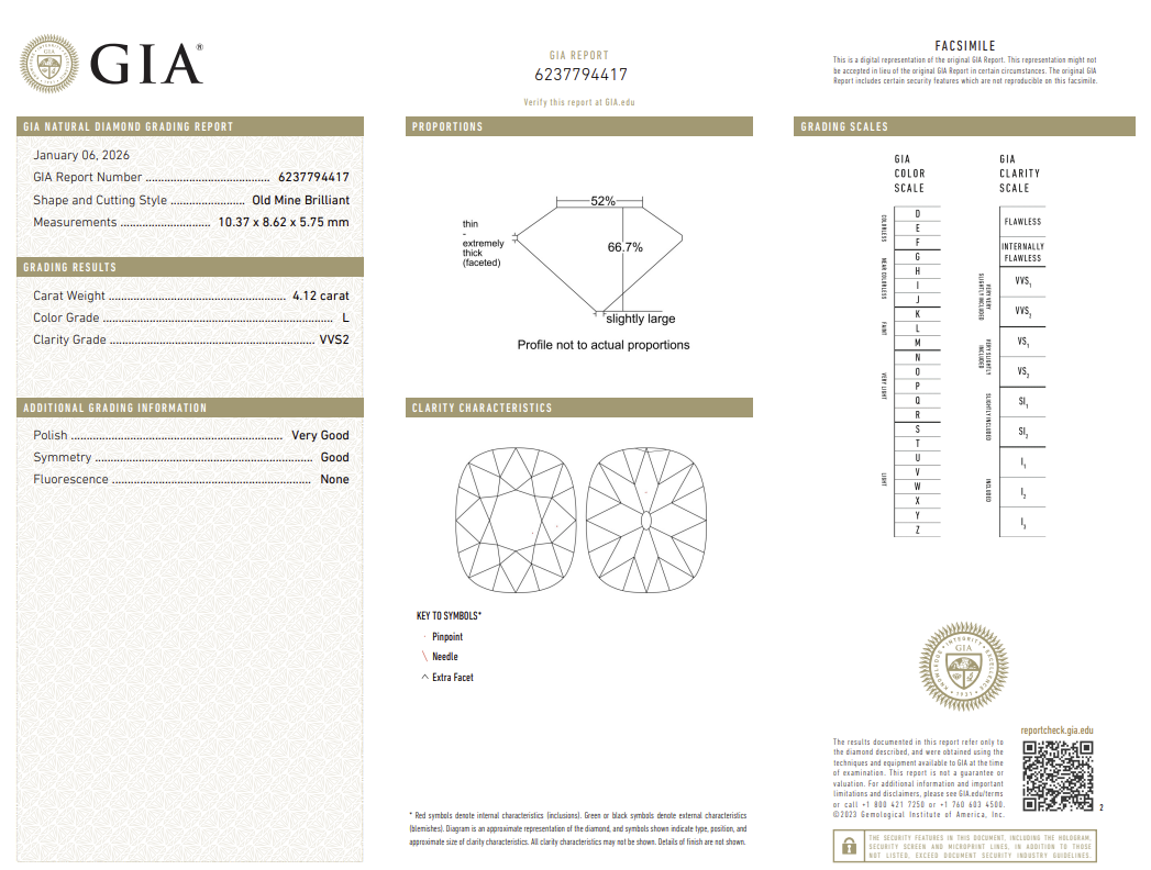 4.12 Carat Old Miner Cut Antique Natural Mined Diamond L Color VVS2 Clarity With GIA Certificate
