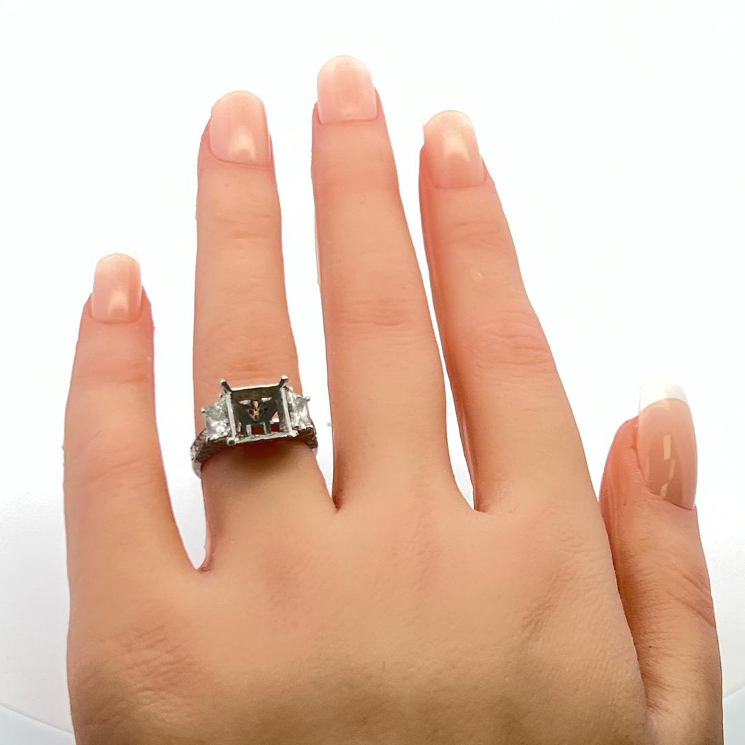 2.14 Carat Trapezoid Round and Princess Cut Diamond Platinum Semi Mount Ring