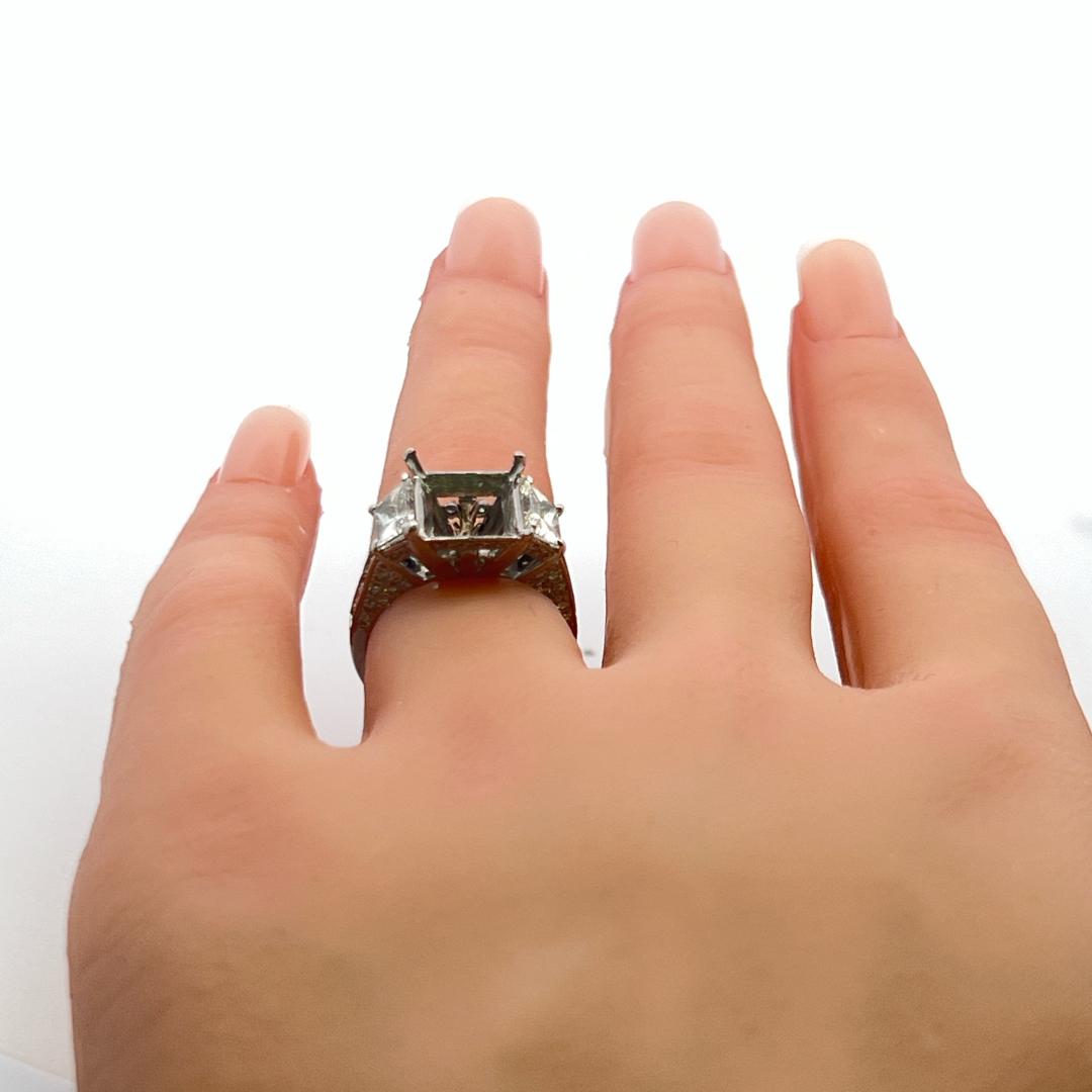 2.14 Carat Trapezoid Round and Princess Cut Diamond Platinum Semi Mount Ring