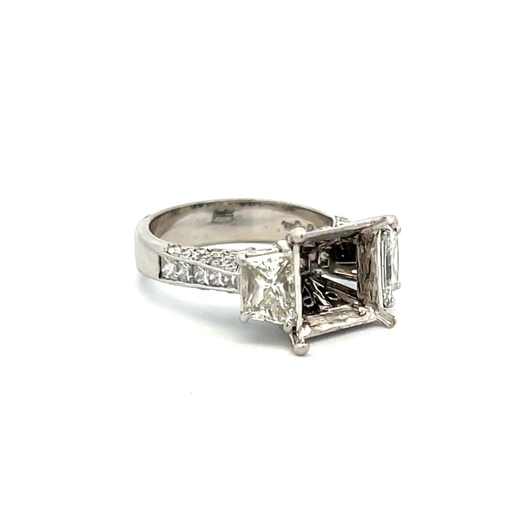 2.14 Carat Trapezoid Round and Princess Cut Diamond Platinum Semi Mount Ring