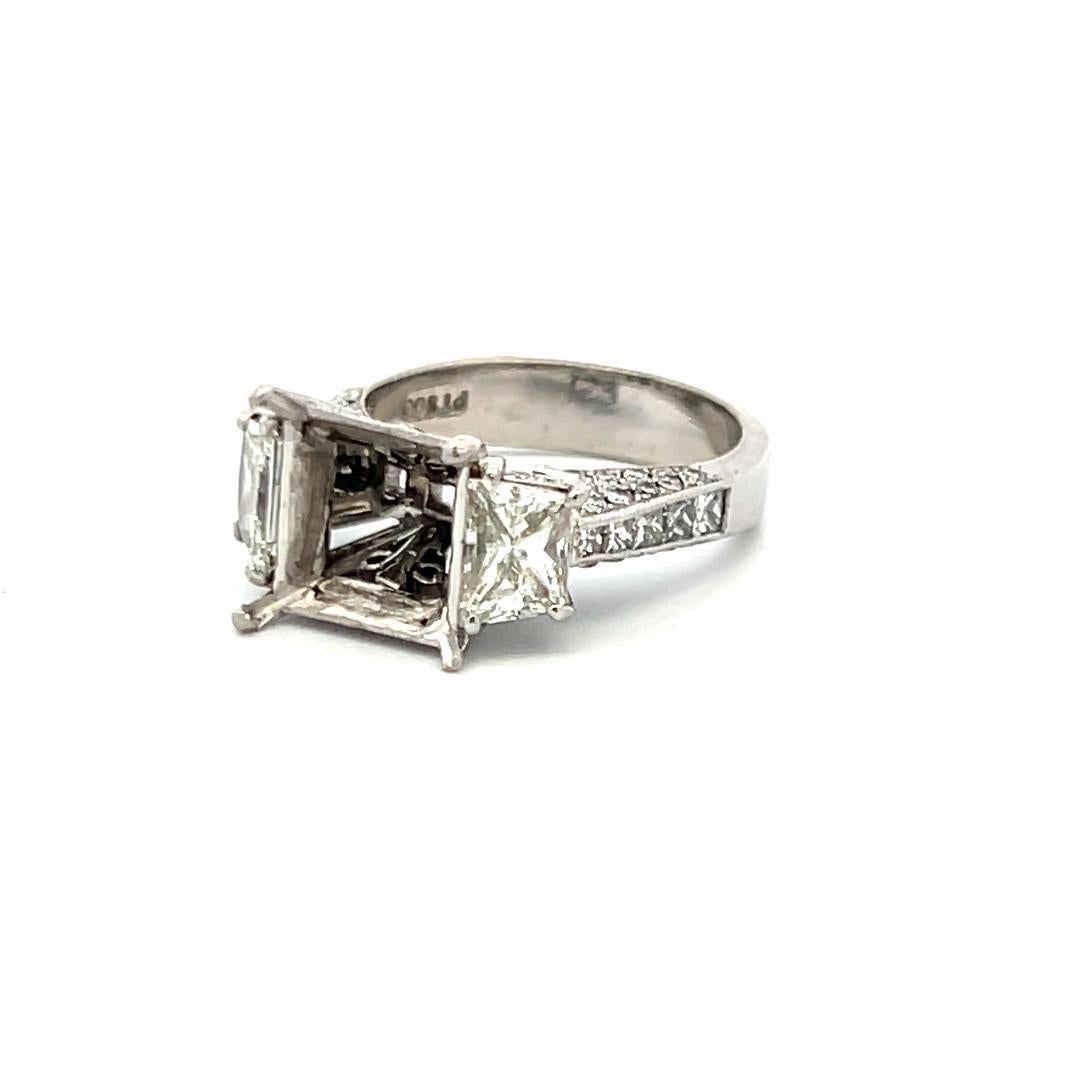 2.14 Carat Trapezoid Round and Princess Cut Diamond Platinum Semi Mount Ring
