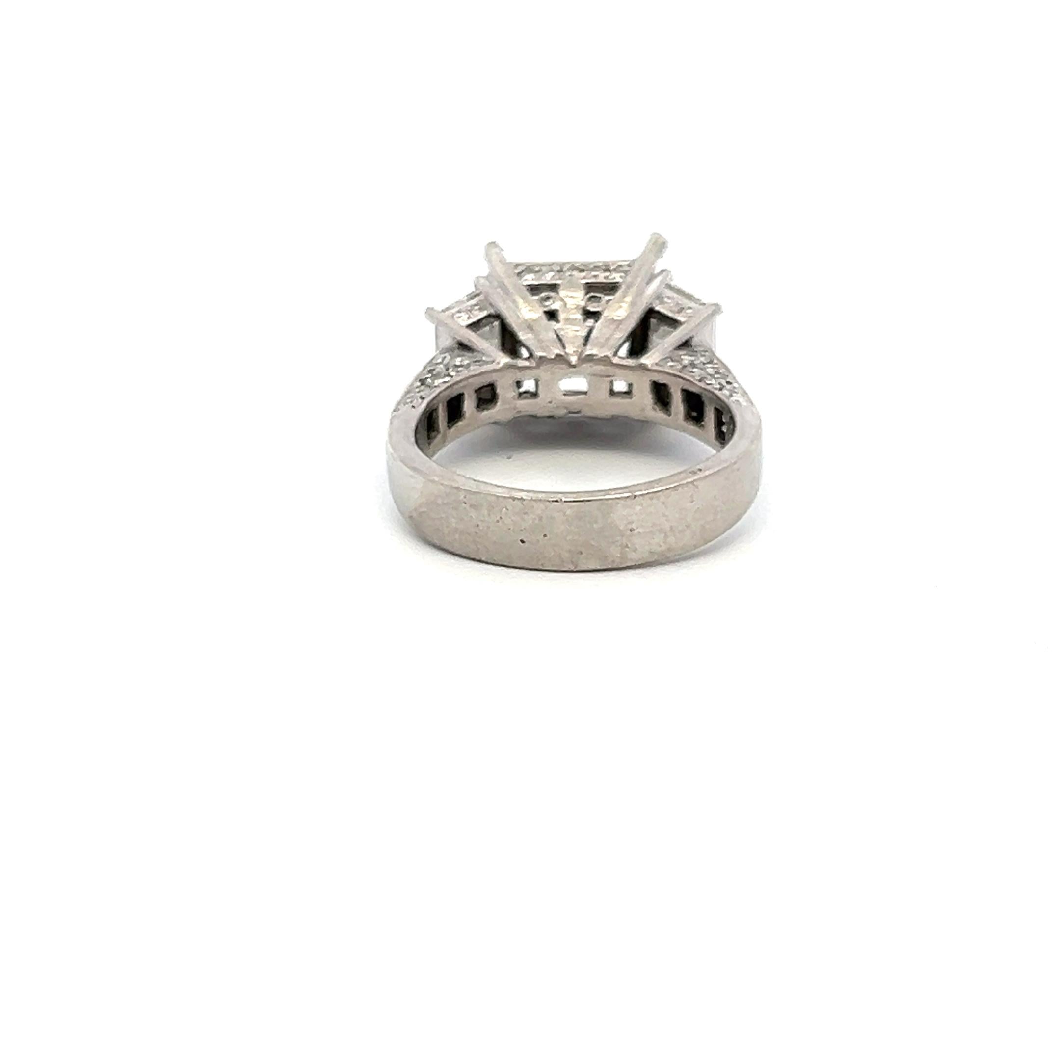 2.14 Carat Trapezoid Round and Princess Cut Diamond Platinum Semi Mount Ring