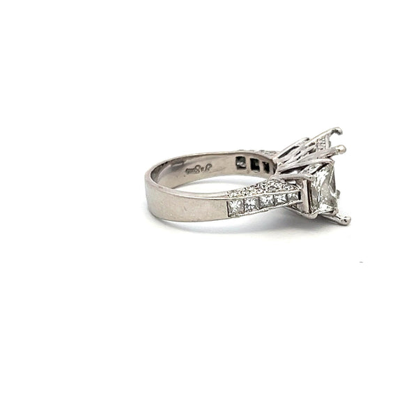 2.14 Carat Trapezoid Round and Princess Cut Diamond Platinum Semi Mount Ring