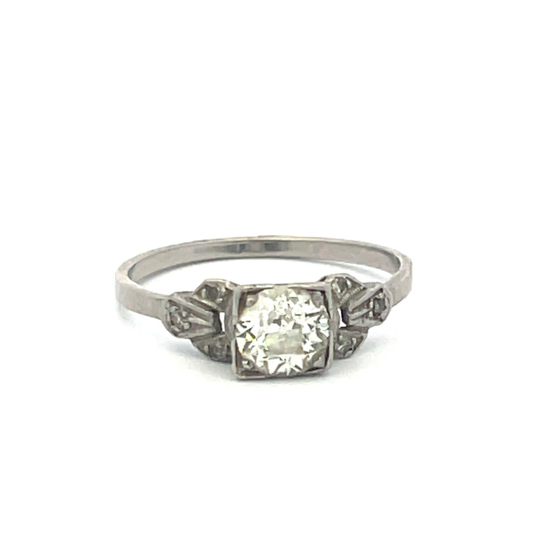 0.68 Carat Old European Cut J VS-SI Diamond Platinum Art Deco Ring