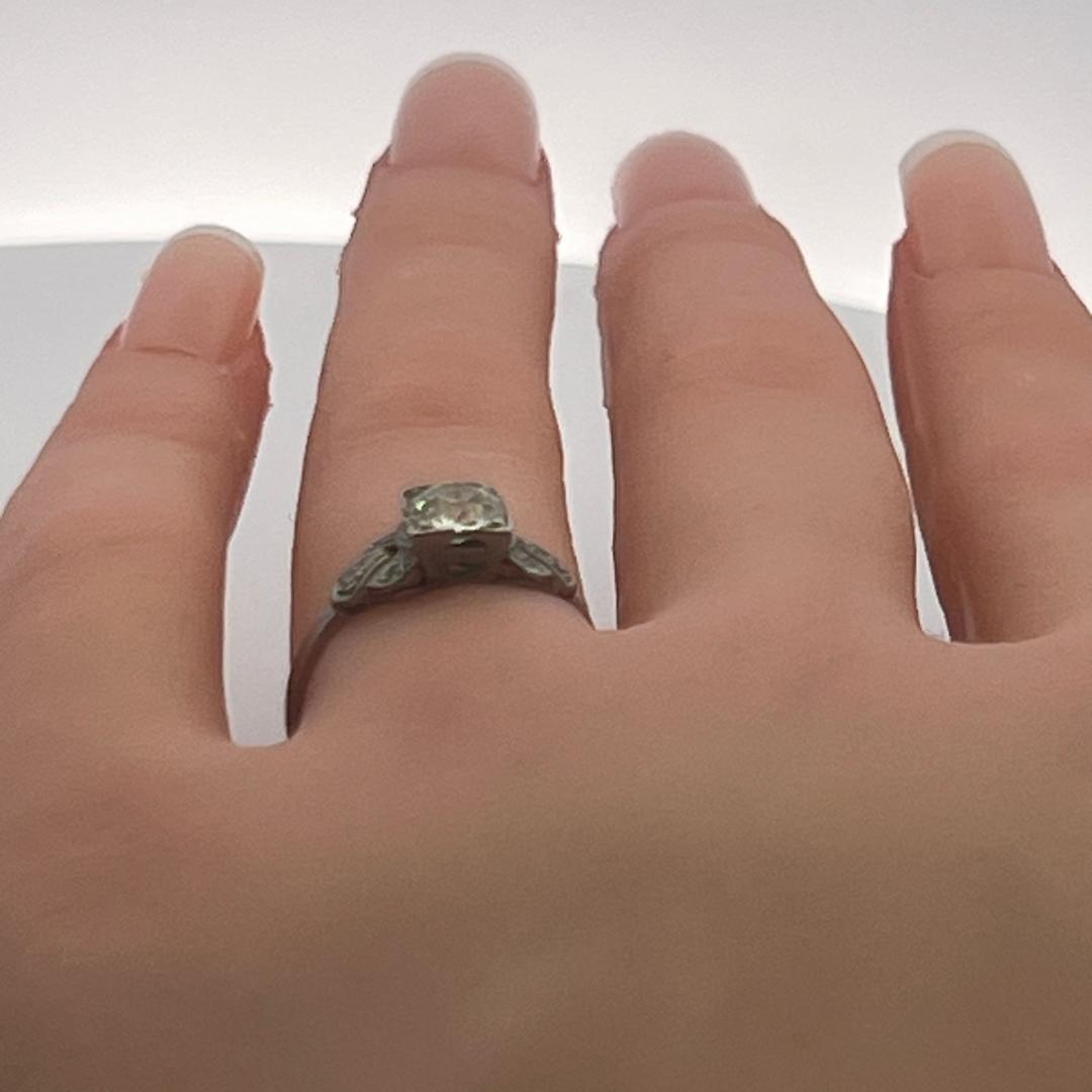 0.68 Carat Old European Cut J VS-SI Diamond Platinum Art Deco Ring