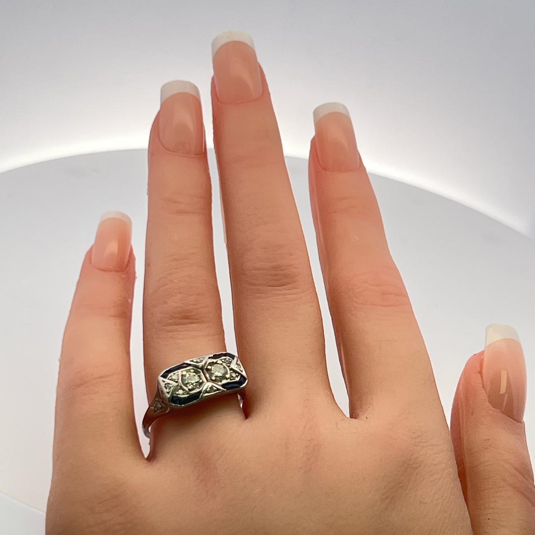 0.50 Carat Old European Diamond 0.25 Carat Sapphire Platinum Art Deco Ring