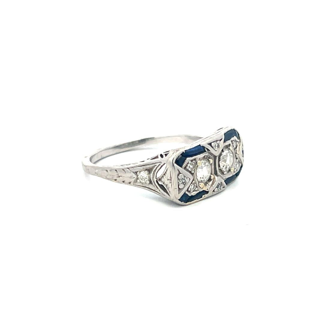 0.50 Carat Old European Diamond 0.25 Carat Sapphire Platinum Art Deco Ring