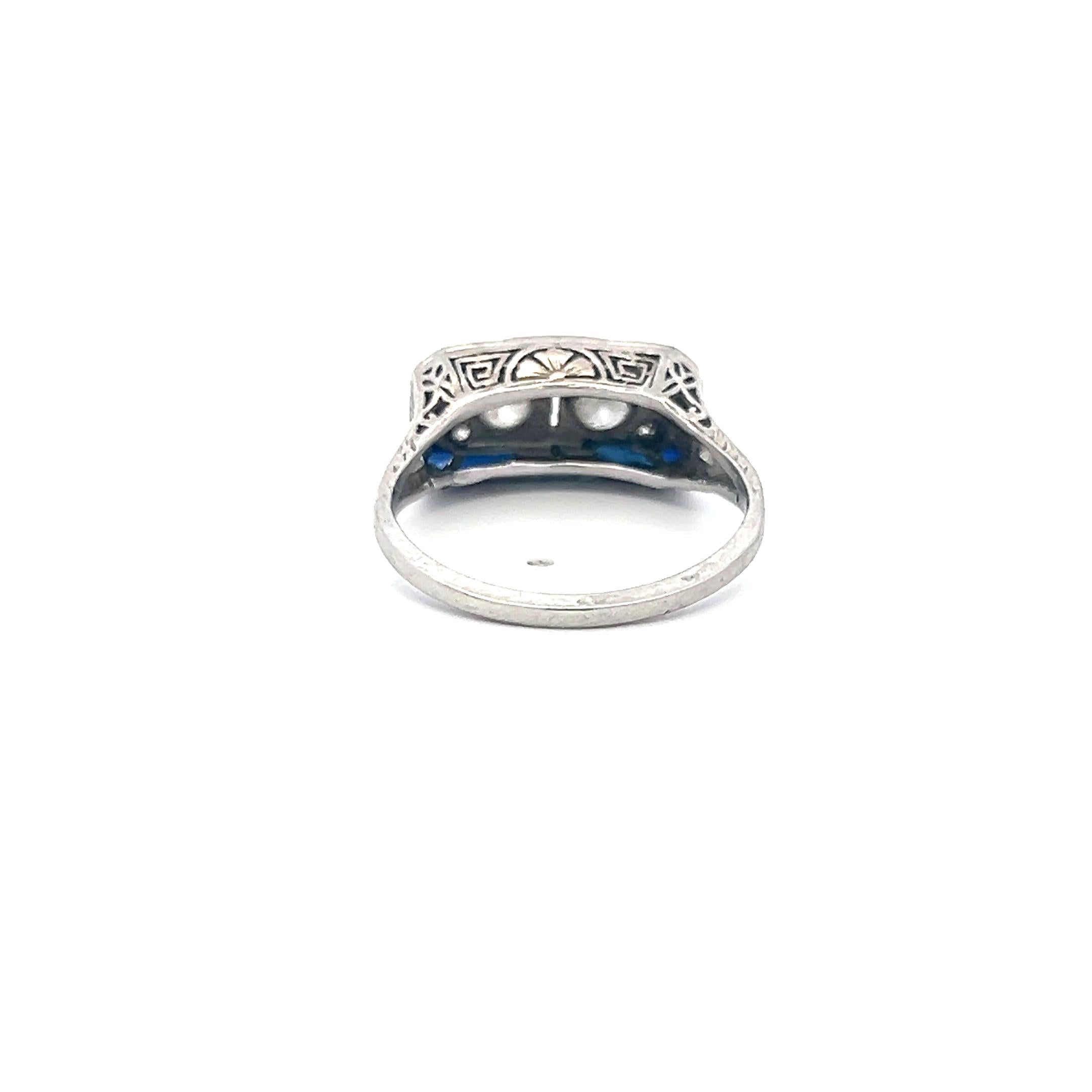 0.50 Carat Old European Diamond 0.25 Carat Sapphire Platinum Art Deco Ring