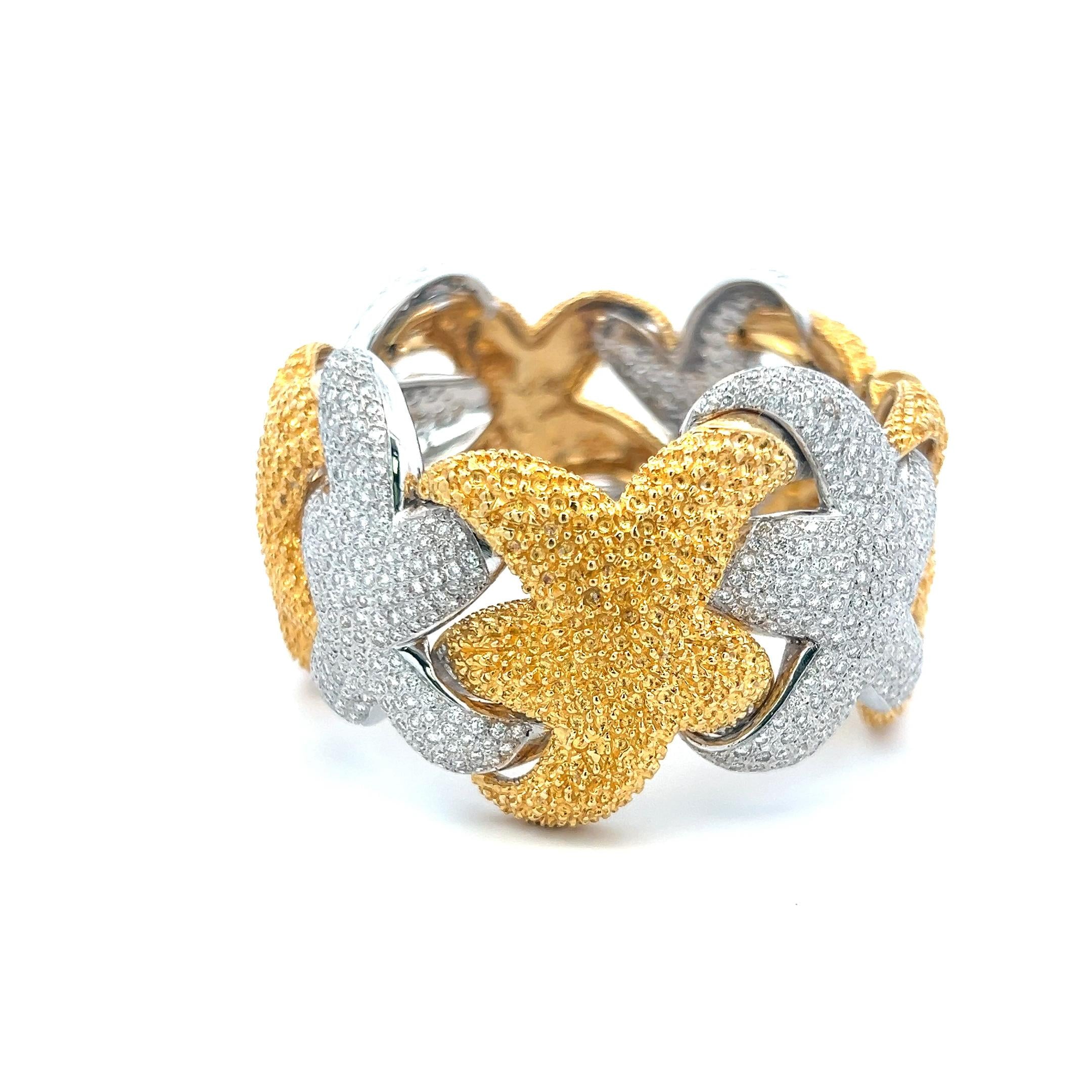 17.00ct G VS Diamond Two-Tone 18K Gold Floral Bangle Bracelet (Vintage Estate)