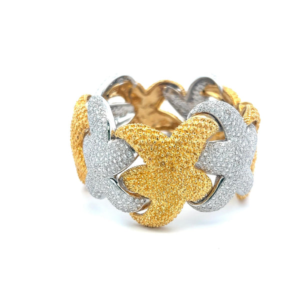 17.00ct G VS Diamond Two-Tone 18K Gold Floral Bangle Bracelet (Vintage Estate)