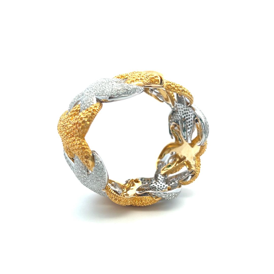 17.00ct G VS Diamond Two-Tone 18K Gold Floral Bangle Bracelet (Vintage Estate)