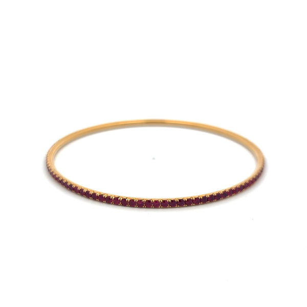 4.02 Carat Round Brilliant Ruby 18 Karat Yellow Gold Bangle Bracelet
