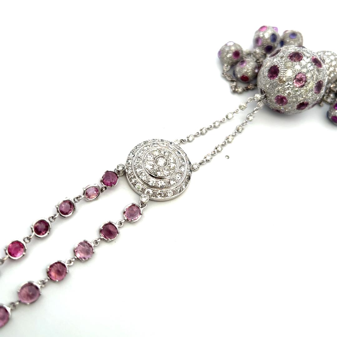 18K White Gold Dangling Necklace 20 Carat Round I I1 Diamonds 20 Carat Sapphires