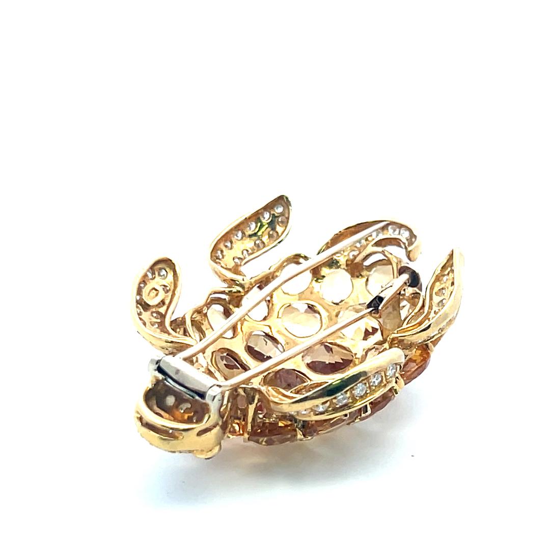 18K Yellow Gold Turtle Pin Brooch with 2.5 Carat Diamonds & 48 Carat Citrine
