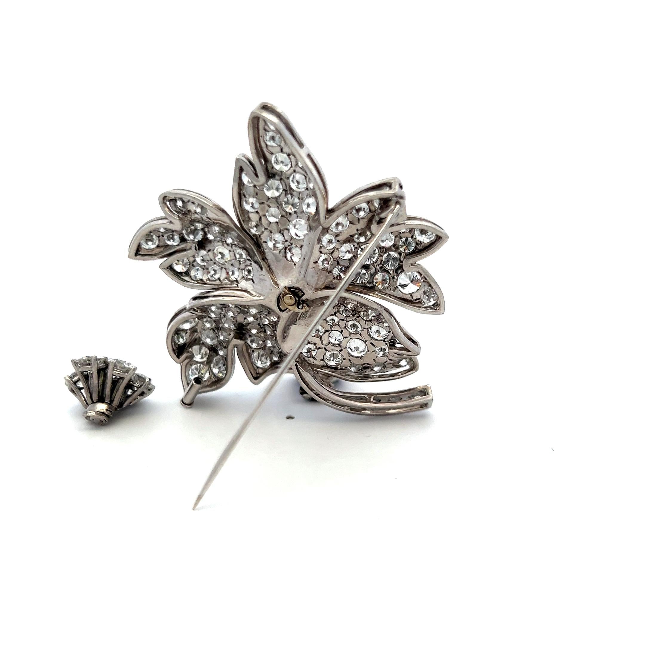 Diamond Ruby Sapphire Flower Brooch 18K Two-Tone Gold 19.80ct Vintage Estate