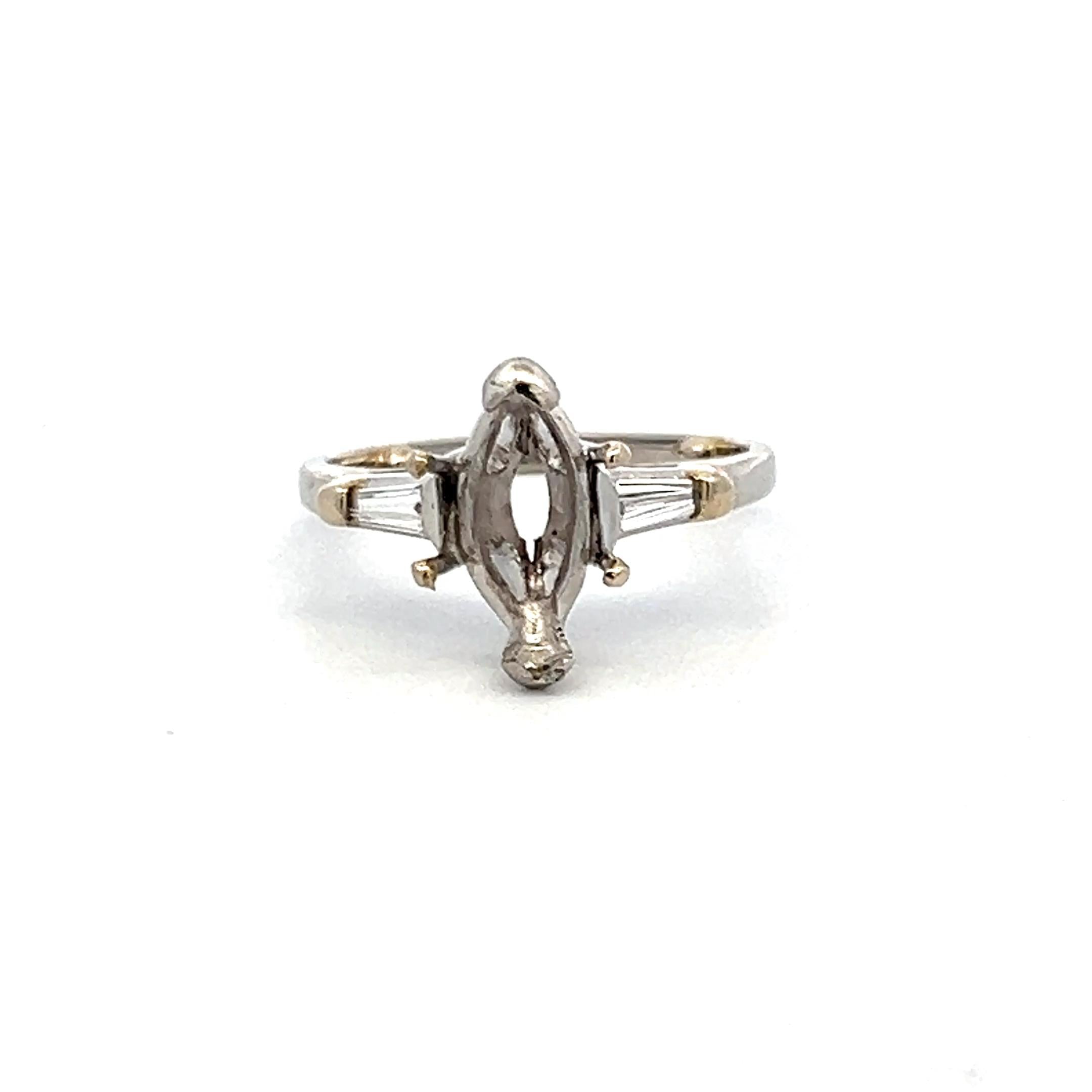 0.12 Carat Tapered Baguette Shape Diamond 18 Karat White Gold Semi Mount Ring