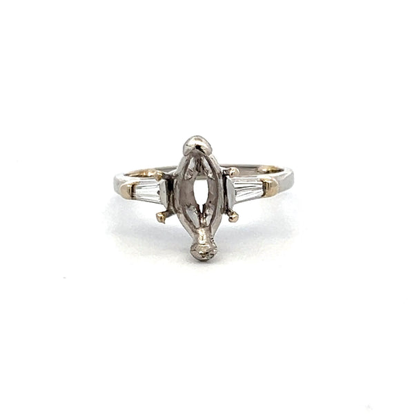 0.12 Carat Tapered Baguette Shape Diamond 18 Karat White Gold Semi Mount Ring