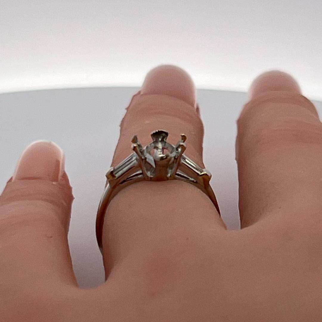 0.12 Carat Tapered Baguette Shape Diamond 18 Karat White Gold Semi Mount Ring