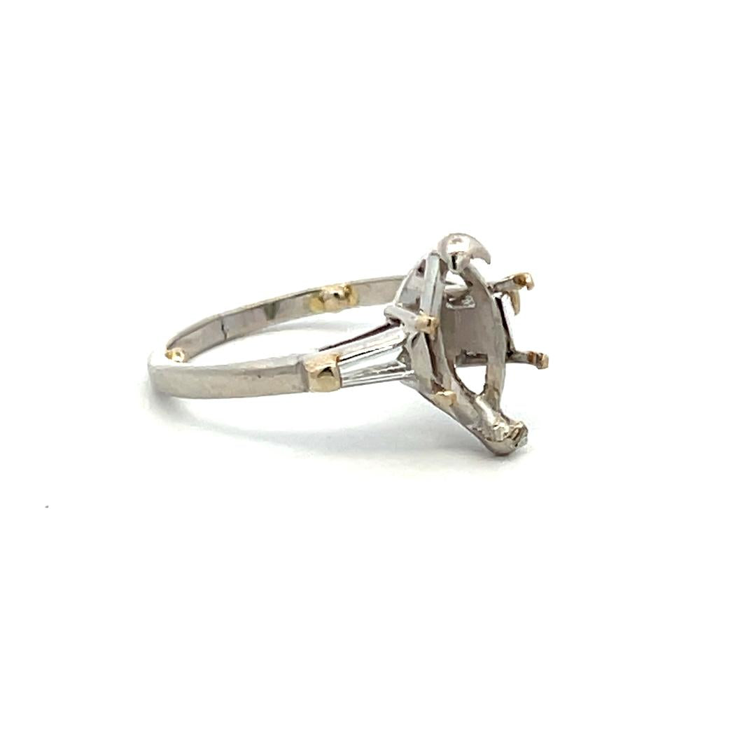 0.12 Carat Tapered Baguette Shape Diamond 18 Karat White Gold Semi Mount Ring