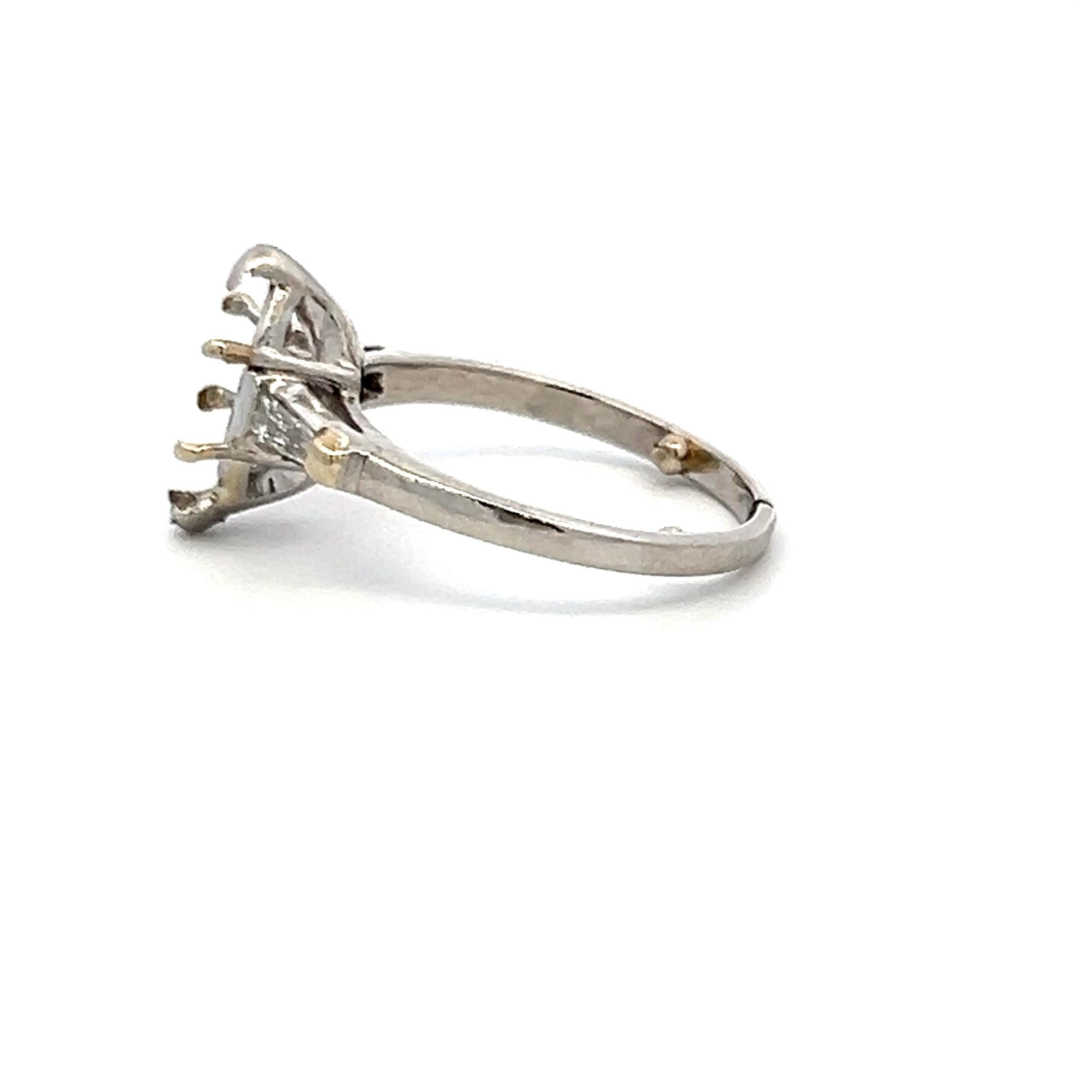 0.12 Carat Tapered Baguette Shape Diamond 18 Karat White Gold Semi Mount Ring