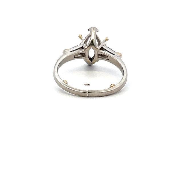 0.12 Carat Tapered Baguette Shape Diamond 18 Karat White Gold Semi Mount Ring