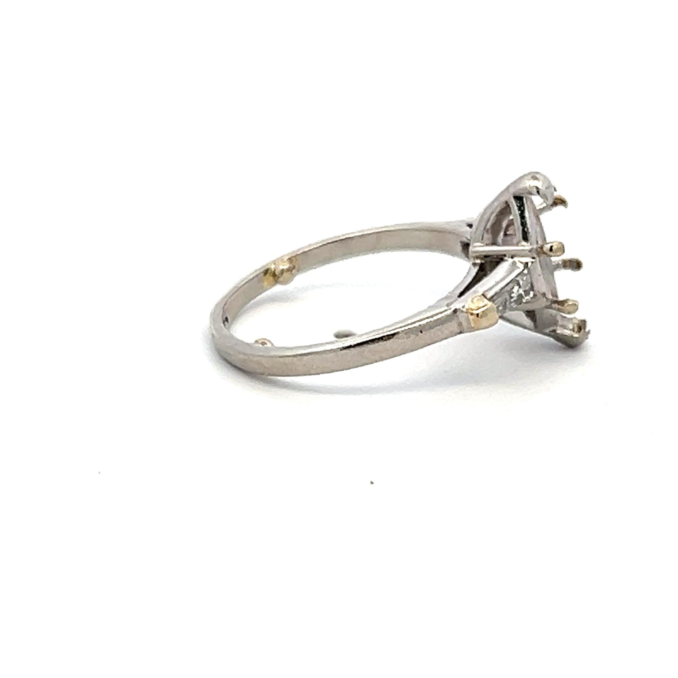 0.12 Carat Tapered Baguette Shape Diamond 18 Karat White Gold Semi Mount Ring