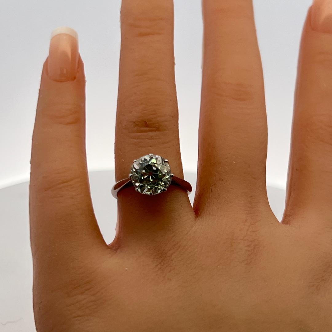 Platinum Engagement Ring with 4.25 Carat Old Miner Cut Diamond Size 7 J-I1 GIA