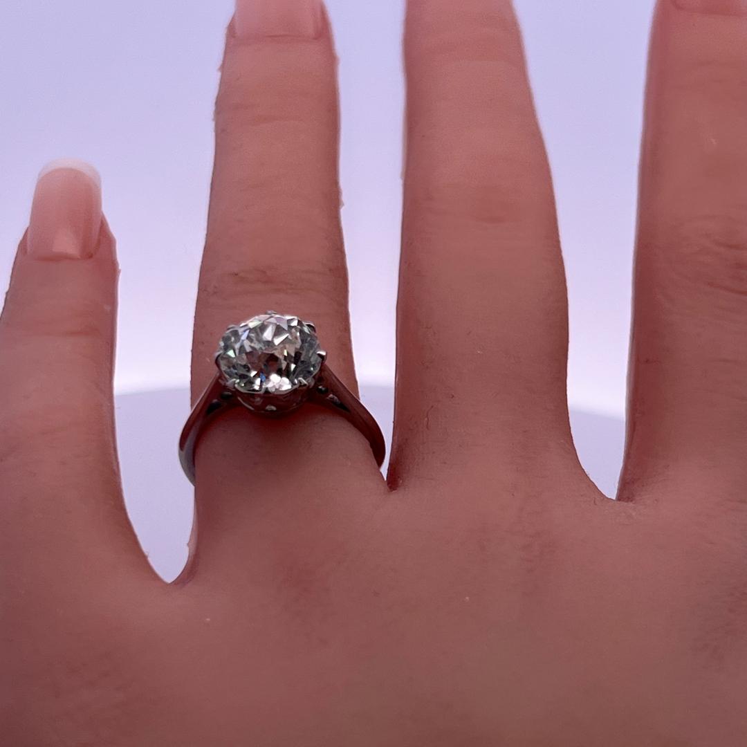 Platinum Engagement Ring with 4.25 Carat Old Miner Cut Diamond Size 7 J-I1 GIA