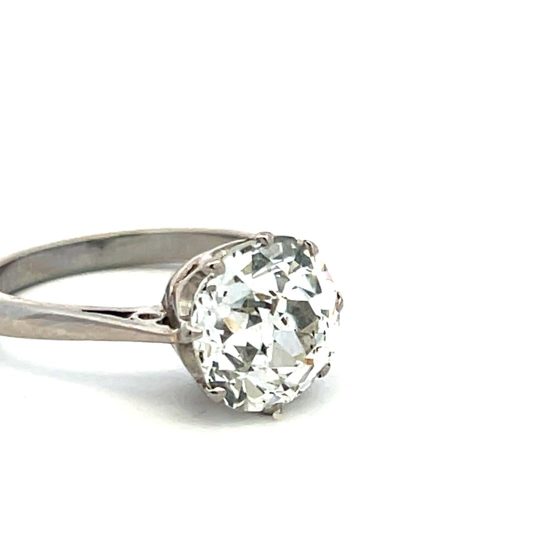 Platinum Engagement Ring with 4.25 Carat Old Miner Cut Diamond Size 7 J-I1 GIA