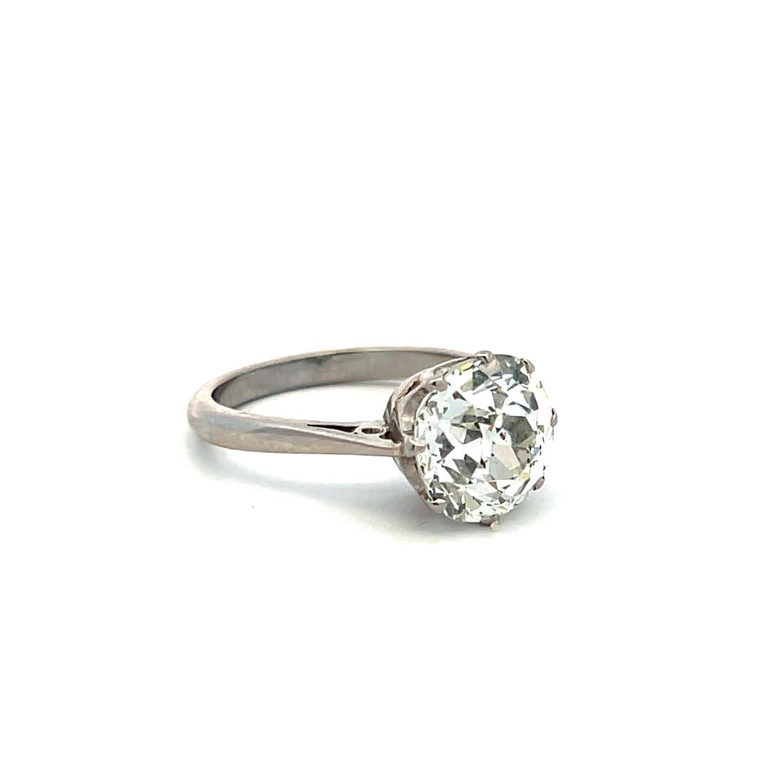 Platinum Engagement Ring with 4.25 Carat Old Miner Cut Diamond Size 7 J-I1 GIA
