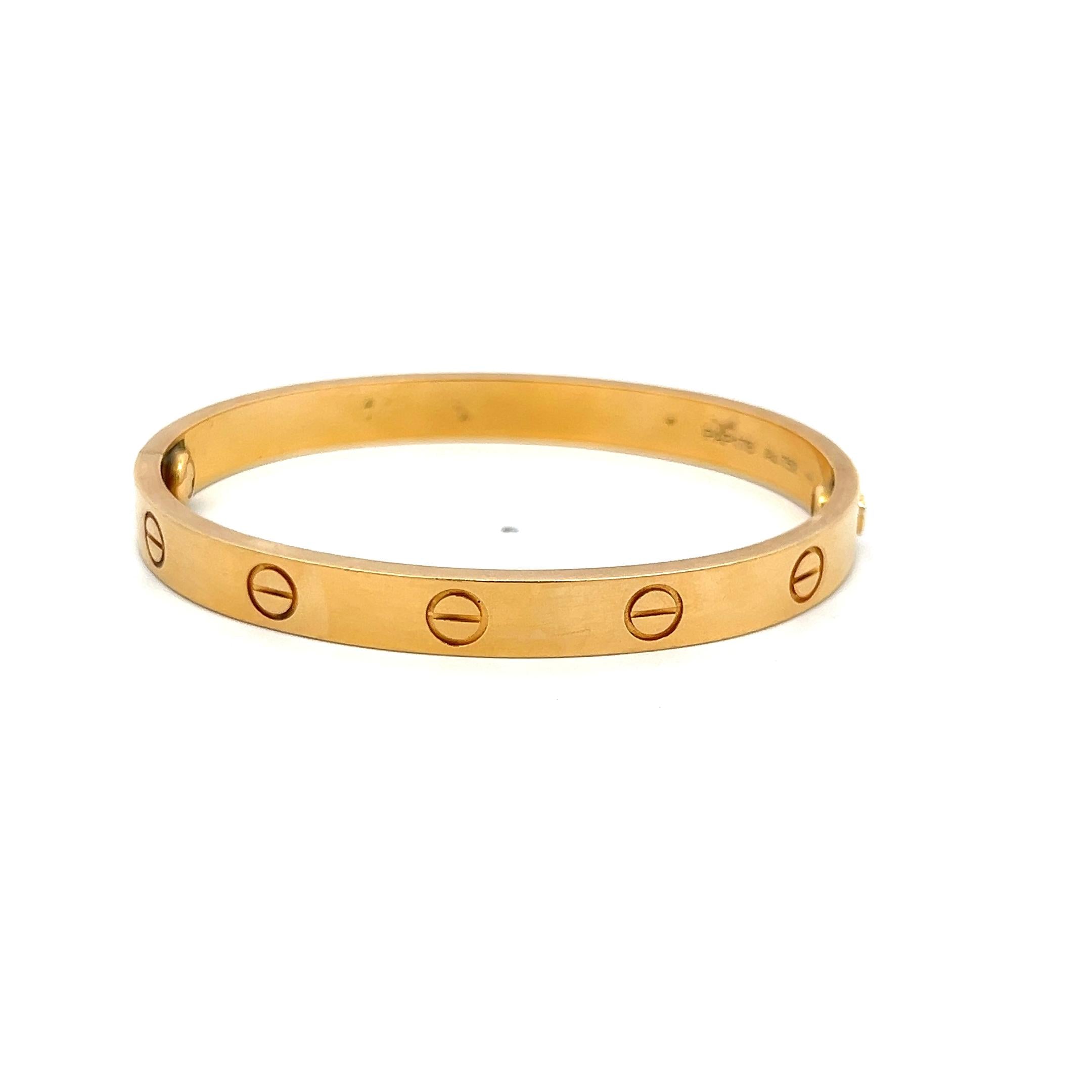 Cartier 18 Karat Yellow Gold Love Bracelet Size 16 with Receipt