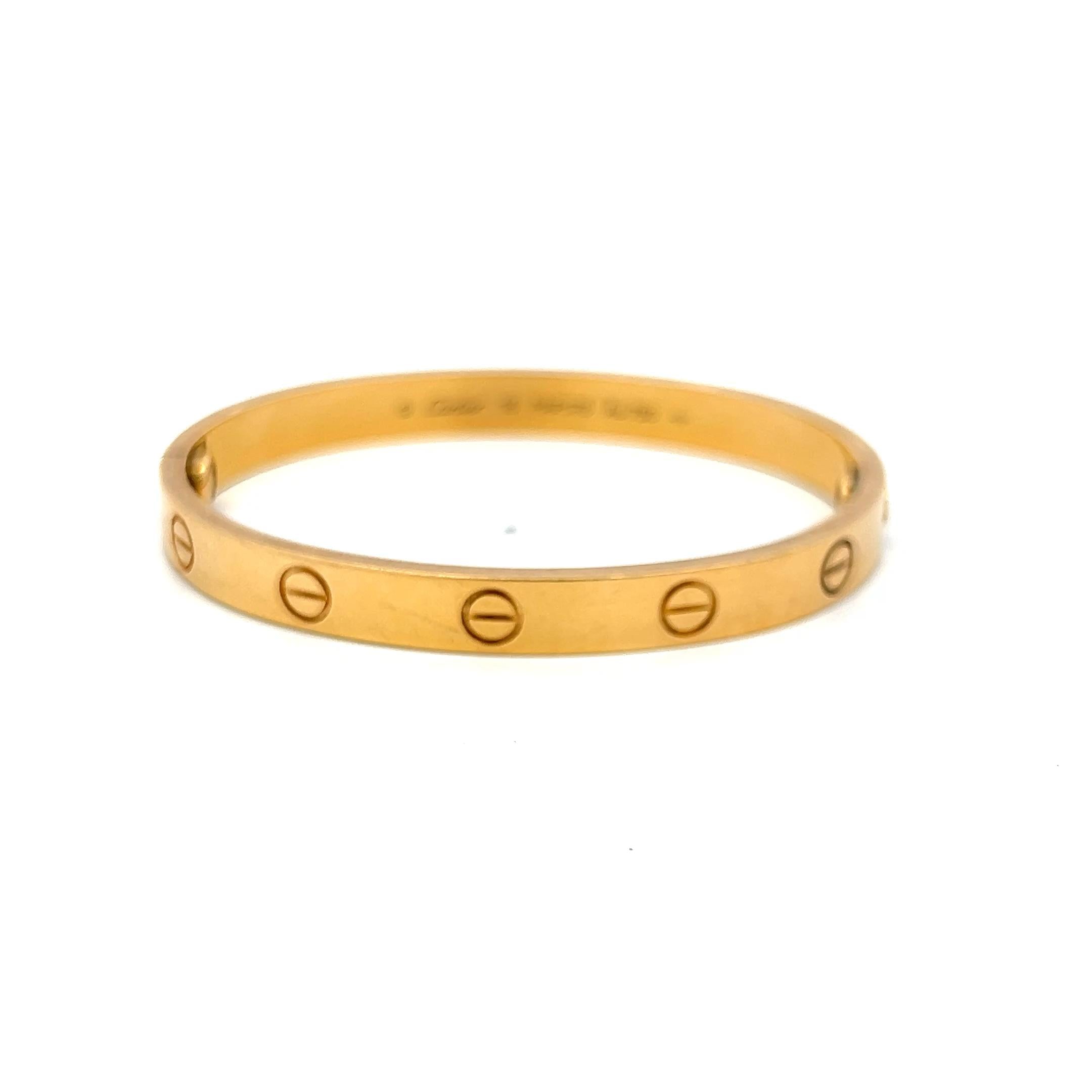 Cartier 18 Karat Yellow Gold Love Bracelet Size 16 with Receipt