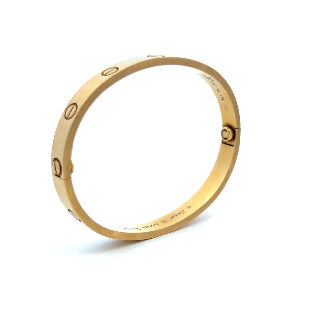 Cartier 18 Karat Yellow Gold Love Bracelet Size 16 with Receipt