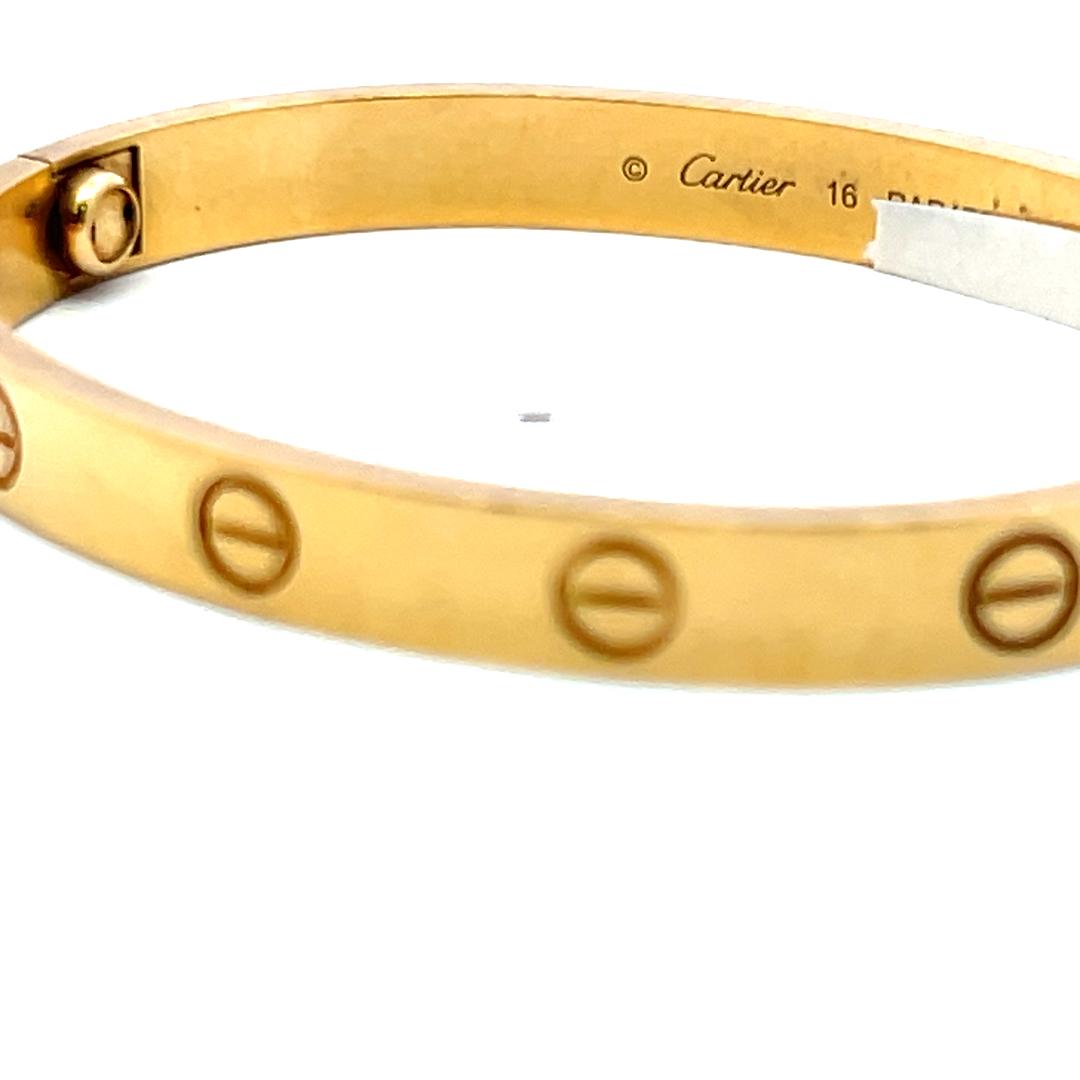 Cartier 18 Karat Yellow Gold Love Bracelet Size 16 with Receipt