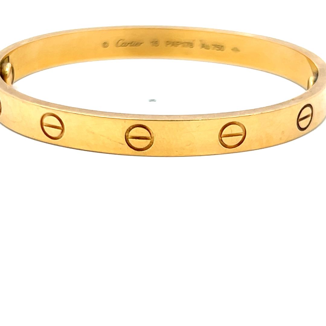 Cartier 18 Karat Yellow Gold Love Bracelet Size 16 with Receipt