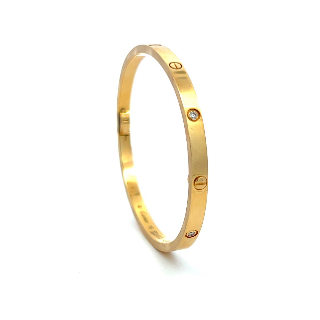 Cartier 0.15 Carat Round Diamond 18K Yellow Gold Love Bracelet with Cert Size 16