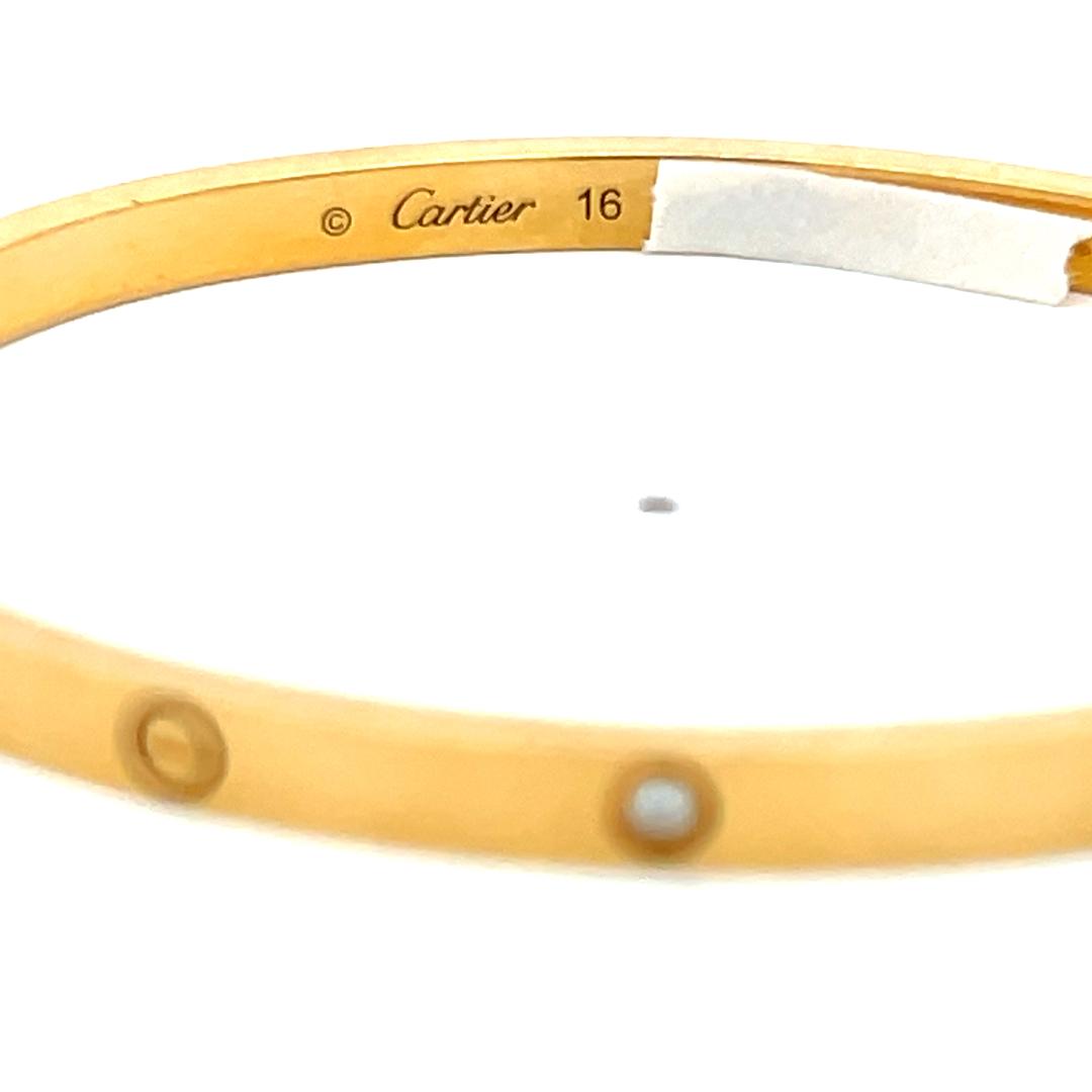 Cartier 0.15 Carat Round Diamond 18K Yellow Gold Love Bracelet with Cert Size 16