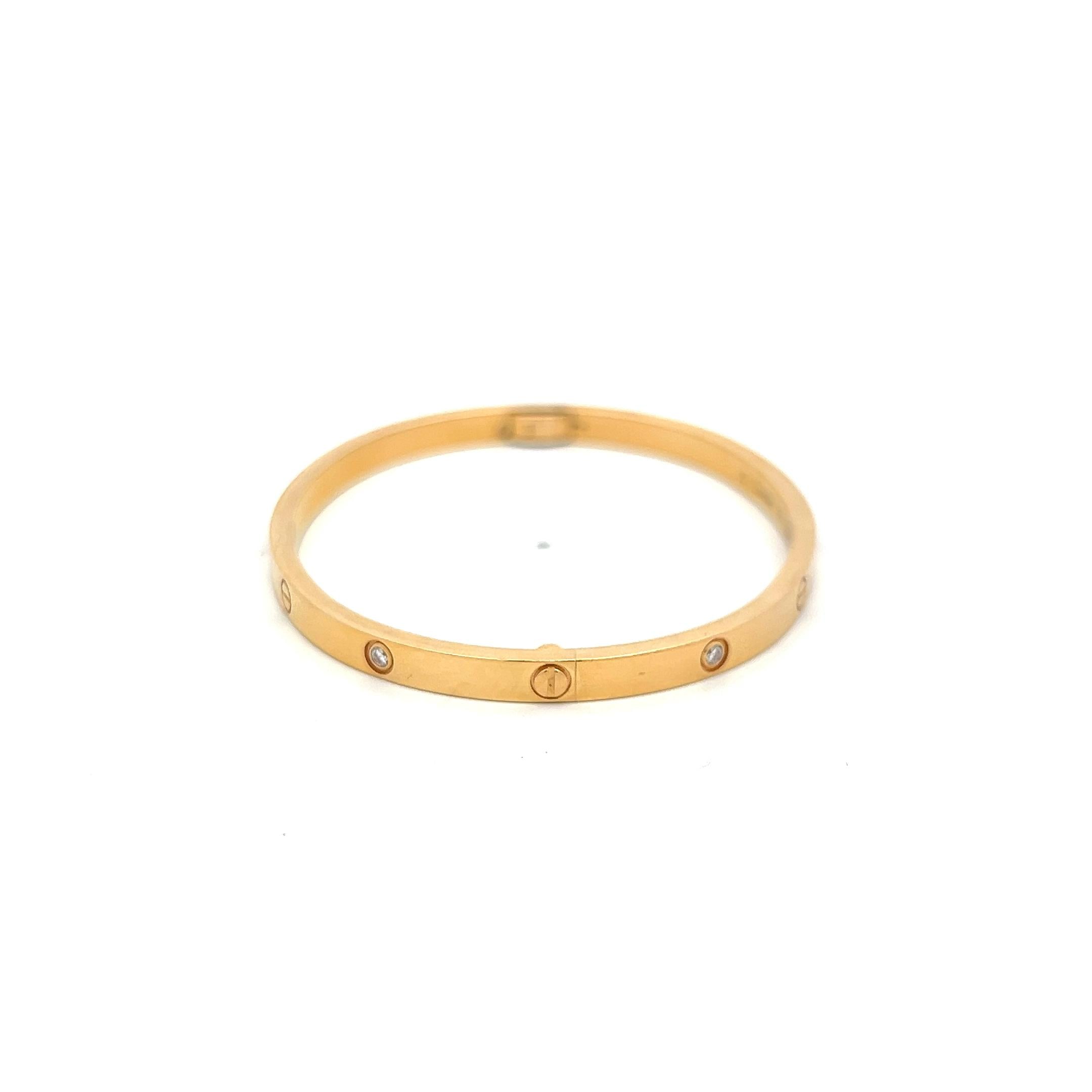 Cartier 0.15 Carat Round Diamond 18K Yellow Gold Love Bracelet with Cert Size 16