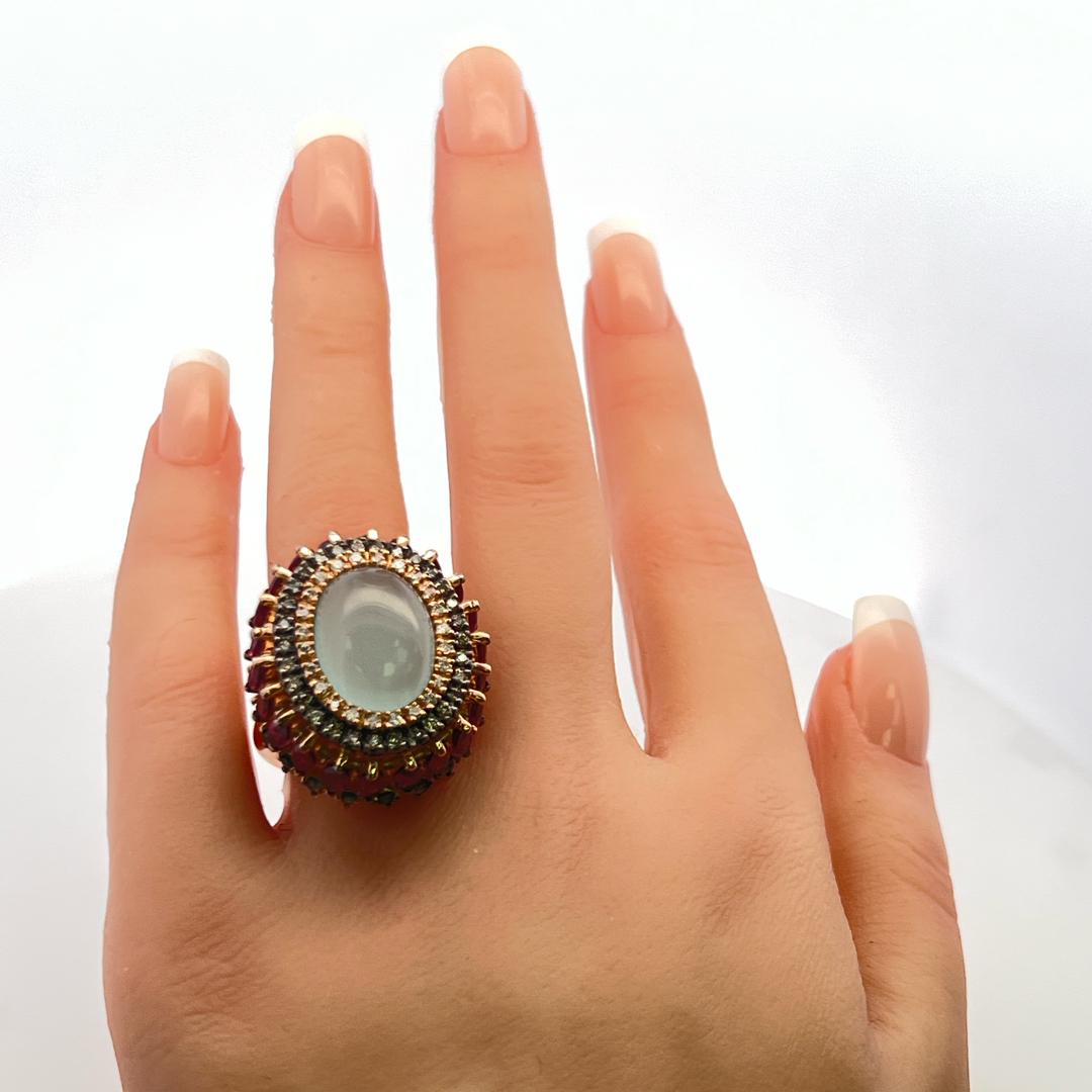 4.40 Carat Tourmaline 0.54 Carat Diamond 18K Rose Gold Cocktail Ring
