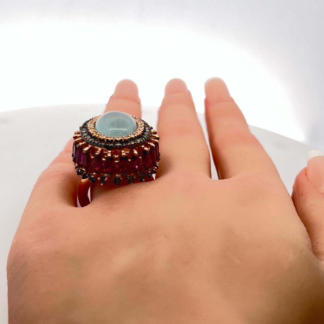 4.40 Carat Tourmaline 0.54 Carat Diamond 18K Rose Gold Cocktail Ring