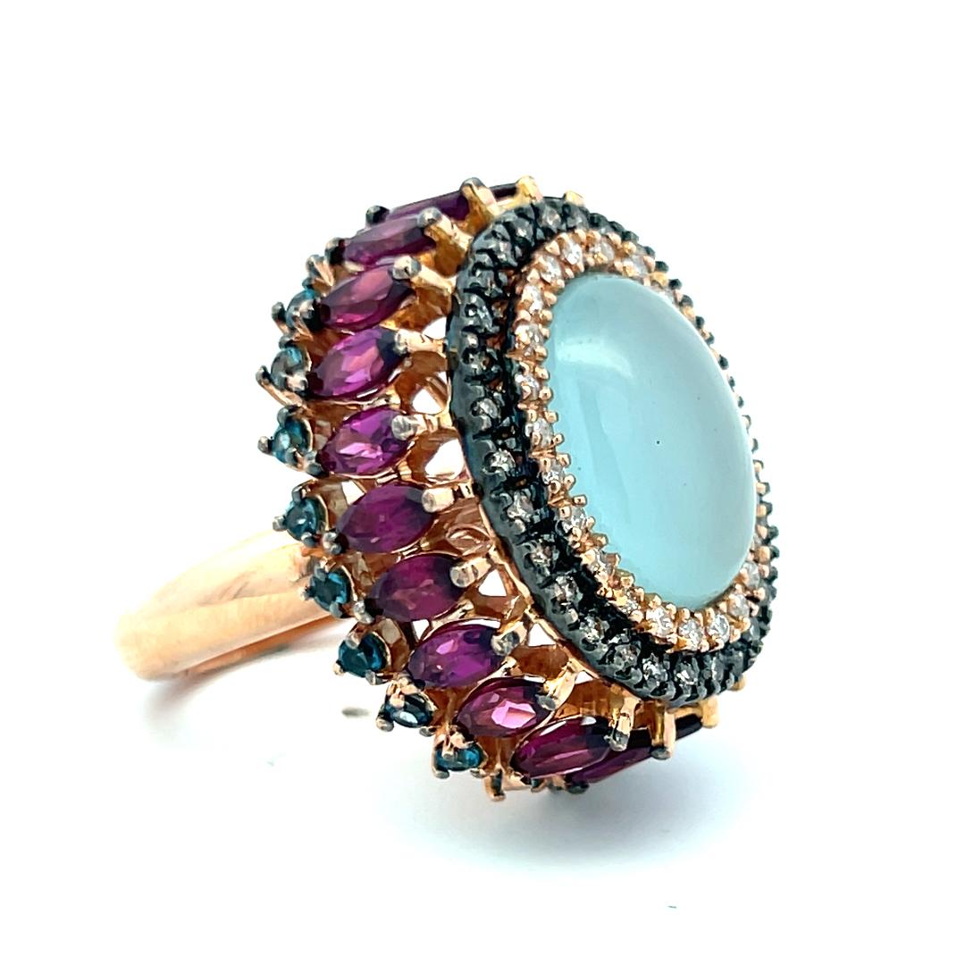 4.40 Carat Tourmaline 0.54 Carat Diamond 18K Rose Gold Cocktail Ring