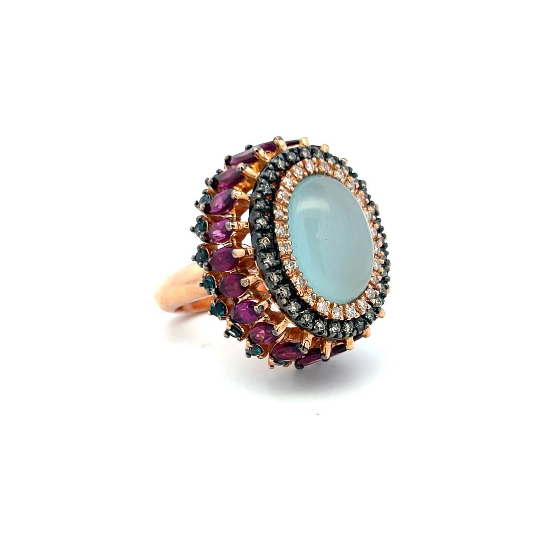 4.40 Carat Tourmaline 0.54 Carat Diamond 18K Rose Gold Cocktail Ring