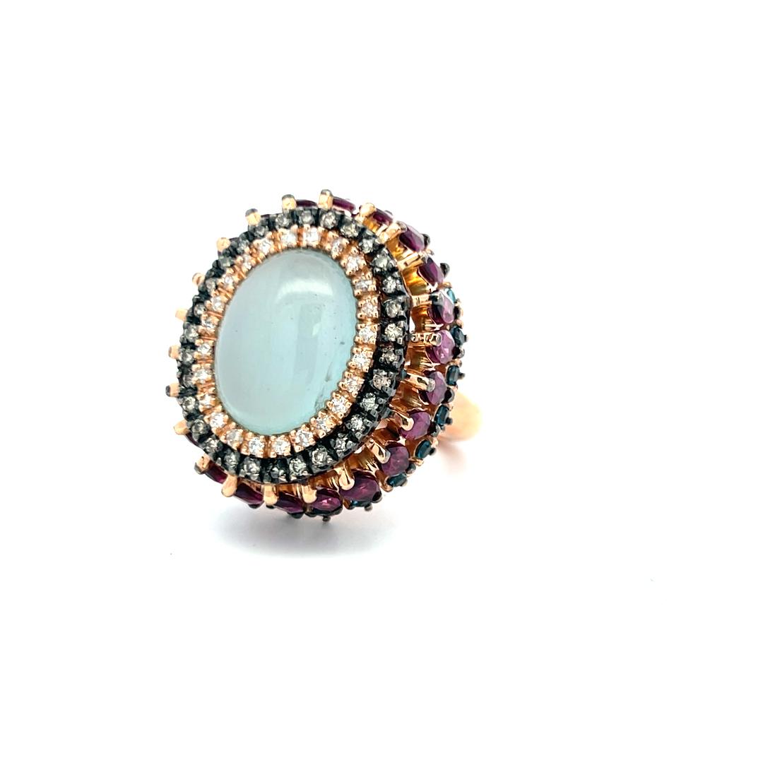 4.40 Carat Tourmaline 0.54 Carat Diamond 18K Rose Gold Cocktail Ring