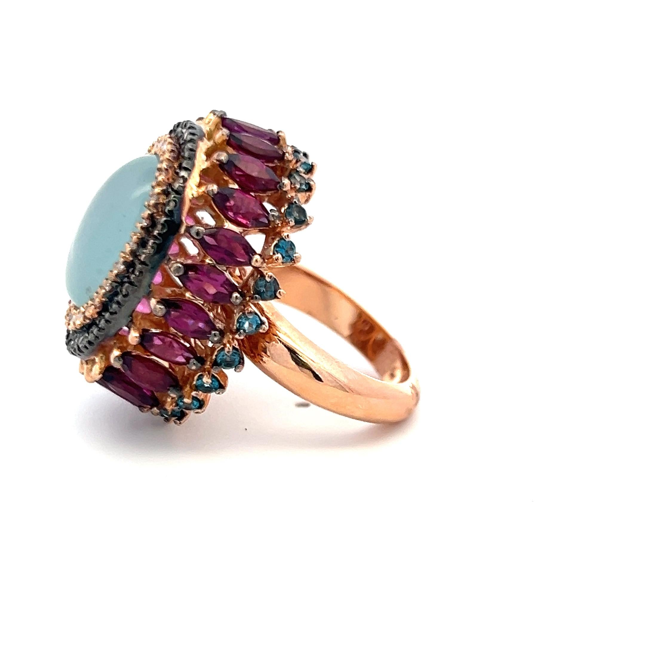 4.40 Carat Tourmaline 0.54 Carat Diamond 18K Rose Gold Cocktail Ring
